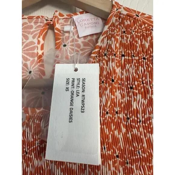 LORETTA CAPONI Lea Dress Orange Daises $759 NWT Extra Small XS Tuckernuck - Picture 7 of 9